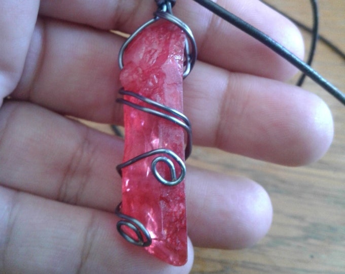 Red Quartz gunmetal wire wrapped necklace