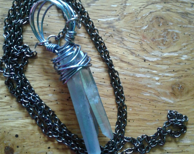 Blue Quartz crystal necklace | Handmade Jewelry | Wire wrapped gemstone | Boho gift for her