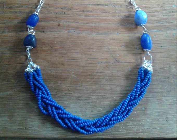 Blue gemstone Agate & seed bead necklace