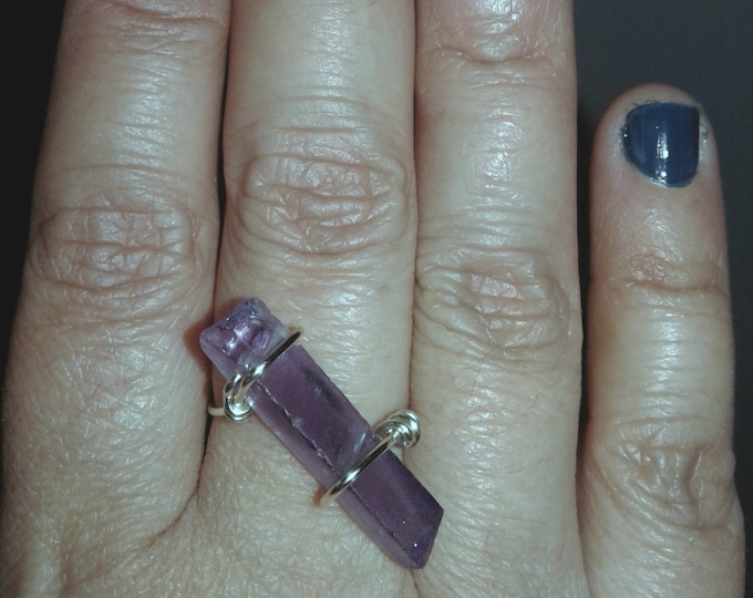 Purple Amethyst crystal wire wrapped ring