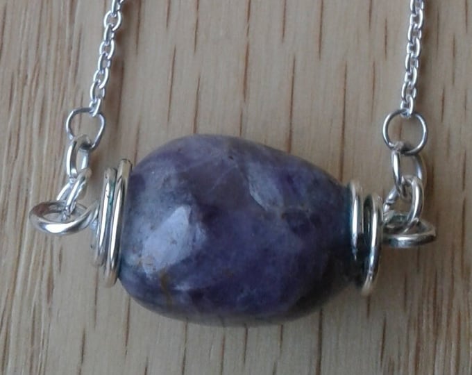 Amethyst tumbled wire wrapped necklace