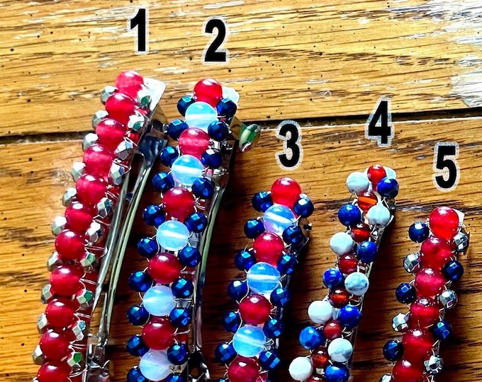 Gemstone beaded hair barrettes