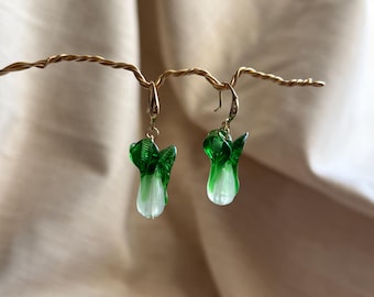 Classic Bok Choy gold ear wire drop earrings | food fruit foodie gifts, gifts for her, customizable cute whimsical cottage core vibes, lucky