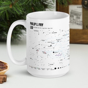 Gepersonaliseerde sterrenbeeld sterrenbeeld sterrenbeeld 15oz. Mok met planeten in de bewoonbare zone gemarkeerd op de sterrenkaart!