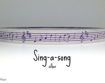 2 Meter Webband "Sing-a-song" silber (1,50 Euro/m)