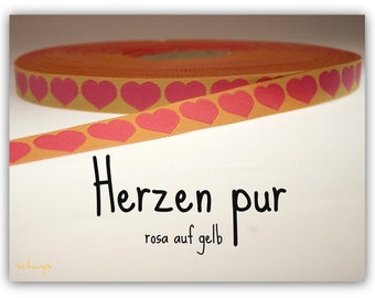 Webband "Herzen pur" rosa / gelb