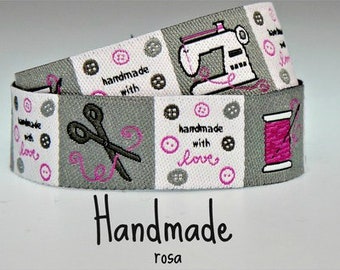 2 Meter Webband "Handmade"  rosa (1,50 Euro/m)