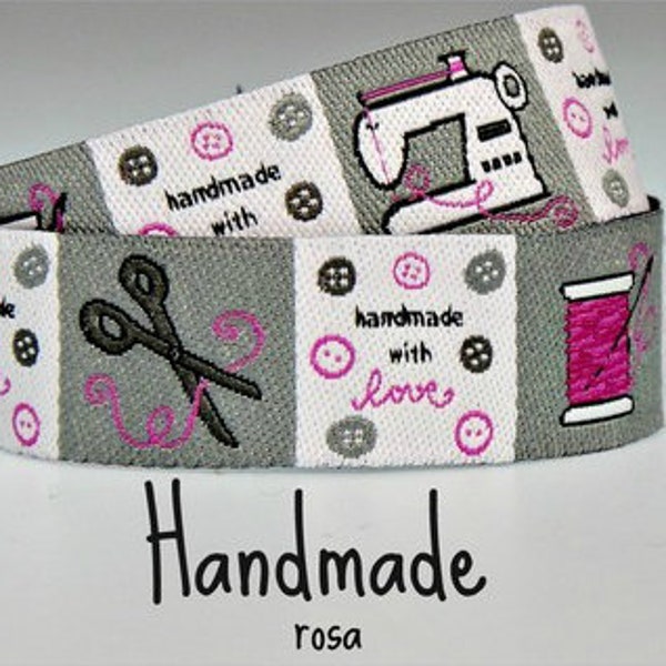 2 Meter Webband "Handmade"  rosa (1,50 Euro/m)