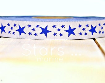 2 Meter Webband "Stars ..."  (1,5 Euro/m) marine Sterne Stern Borte Band blau weiss