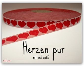 2 Meter Webband "Herzen pur" rot / weiß (1,20 Euro/m)