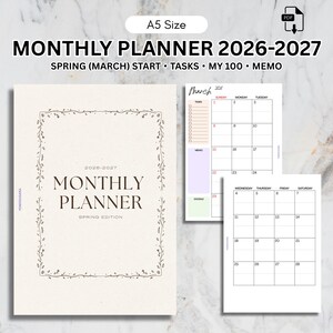 A5 | Spring 2026 Monthly Calendar Planner Inserts | Filofax/6 Ring Refills | Printable PDF Download