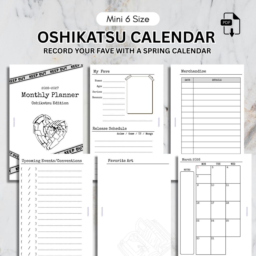 Oshikatsu Library Programming Ideas Mini 6 | Oshikatsu (favorite Character) Spring Calendar Planner Inserts ...