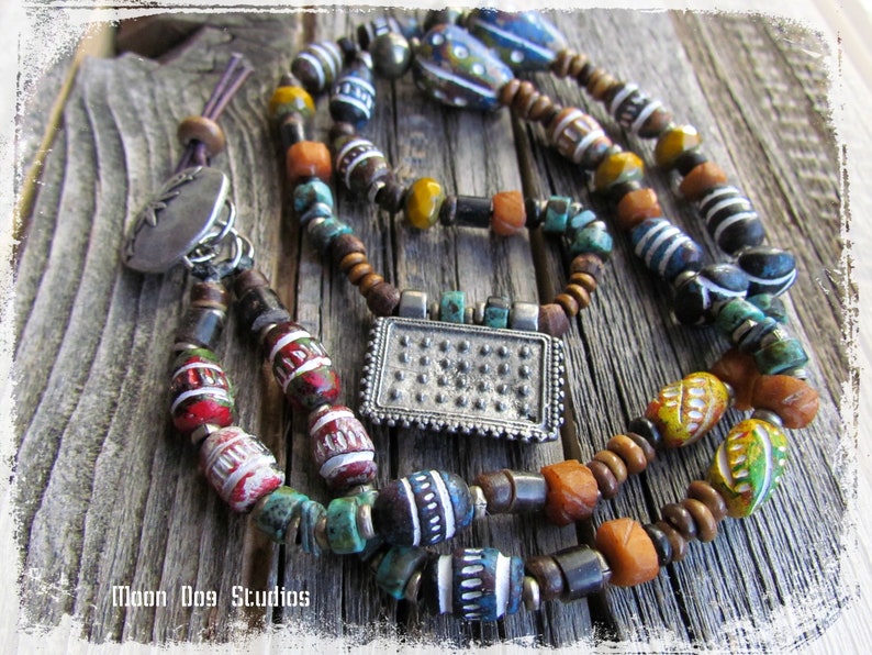 Ethiopian Prayer Box Pendant NECKLACE Colorful NecklaceClay image 0