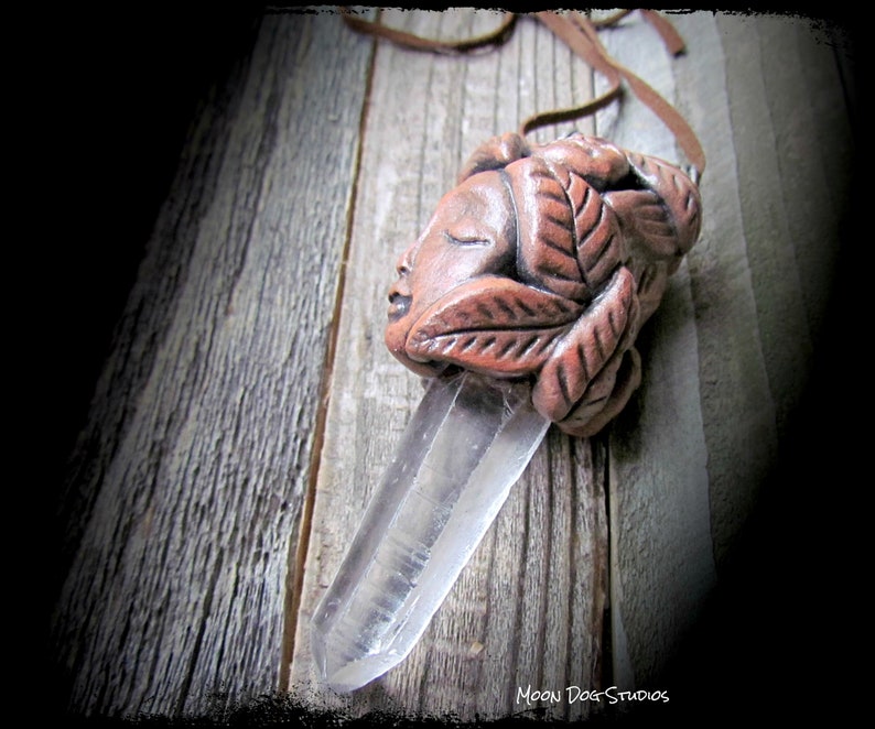 Raw QUARTZ CrystalPolymer Clay GODDESS PendantGoddess image 0