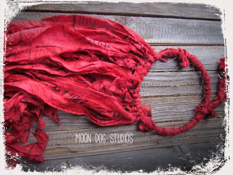 Bright & Bold Deep Red DREAM CATCHERBlack Block Print Silk image 0
