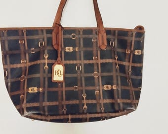 Lauren Ralph Lauren,Caldwell Equestrian canvas print,tote/purse.Pre-owned.As is,see photos.