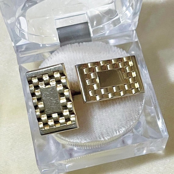 x Goldtone Basket Weave Pattern Rectangle Geometr… - image 1