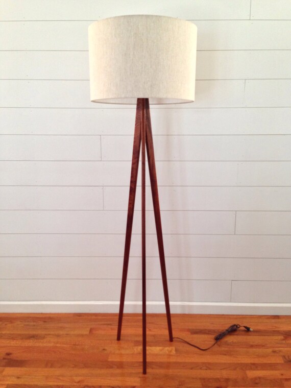 Floor Lamp Tripod Mahogany Wood Image 0