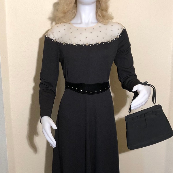 Vintage Black Evening Gown With Rhinestones