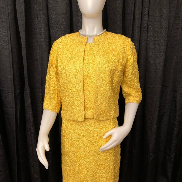 1950's to 1960's Yellow 3 piece Silk Suit