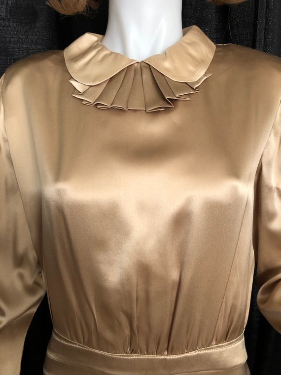 1930-1940's Style Vintage Golden Tan Dress With B… - image 3