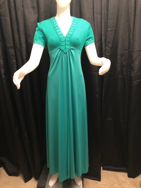 1960's Green Knit Empire Waist Dress With Flower Trim - Etsy