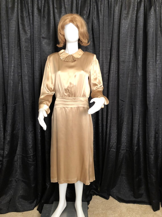 1930-1940's Style Vintage Golden Tan Dress With B… - image 1