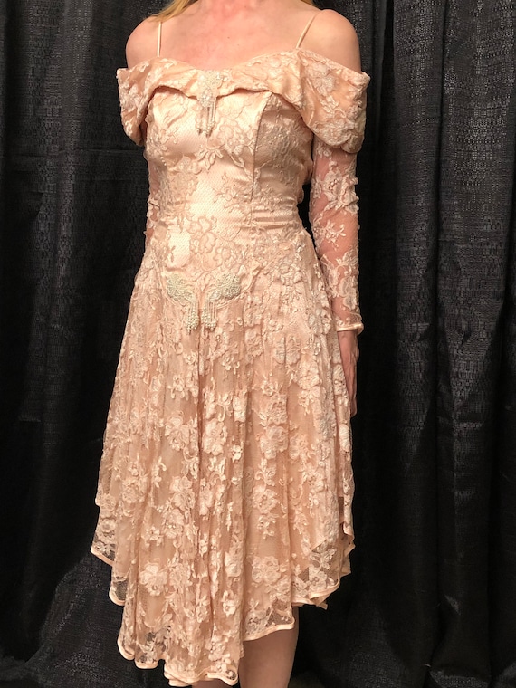 1980's Pink Dress with Beige Lace