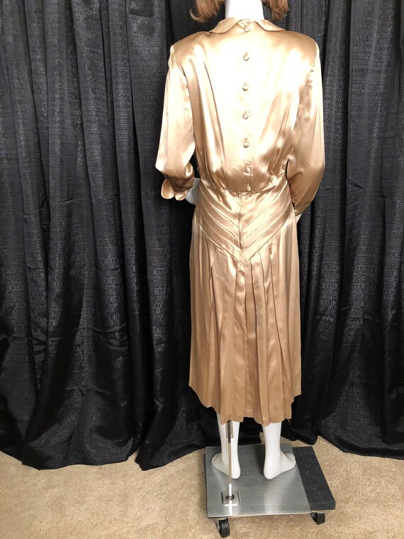 1930-1940's Style Vintage Golden Tan Dress With B… - image 5
