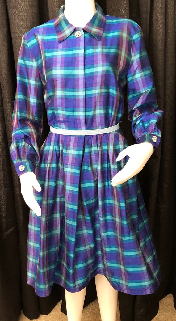 Classic Retro Style Plaid Silk Dress