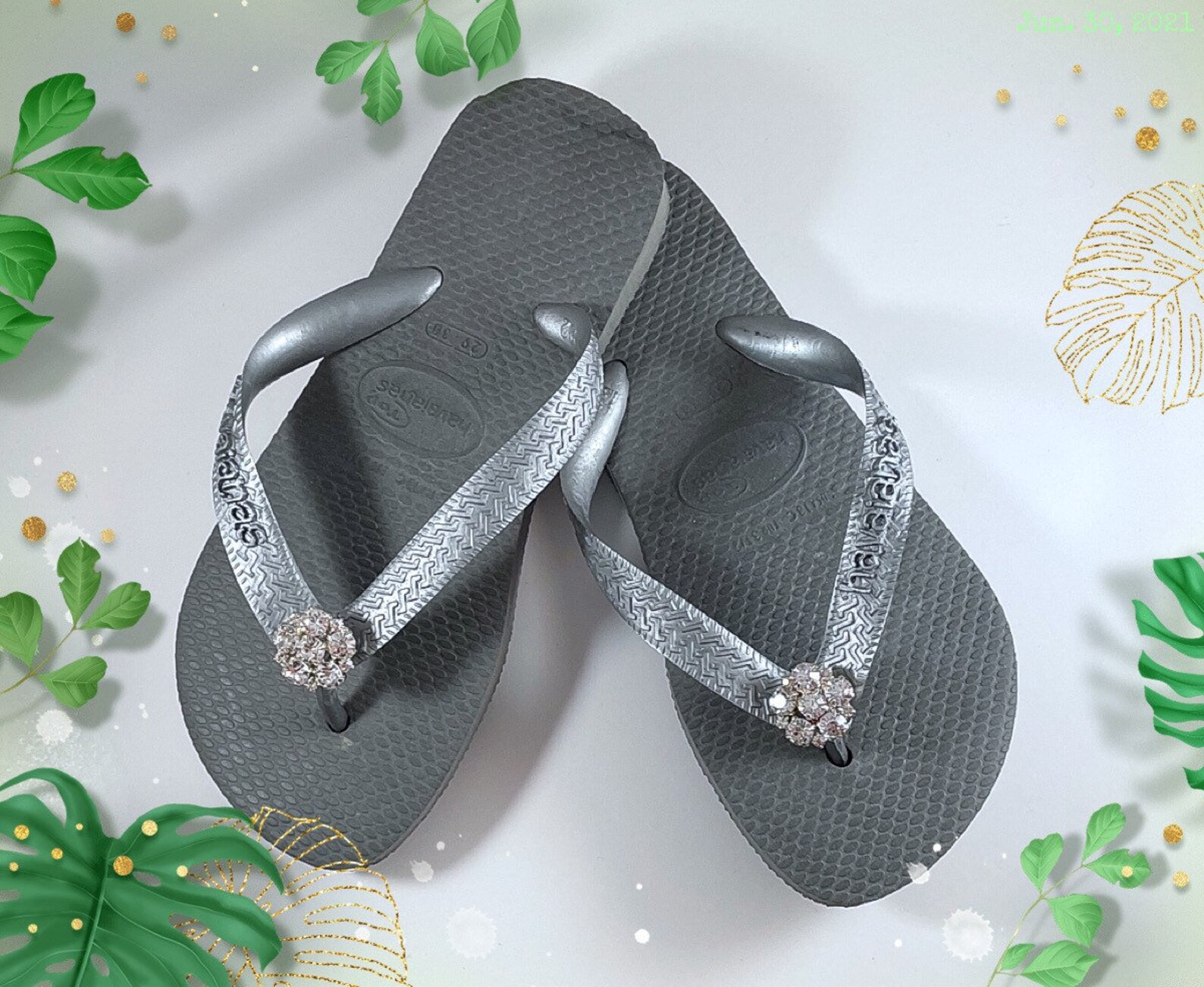 Girls Silver Rhinestone Havaianas sz 13 | Etsy