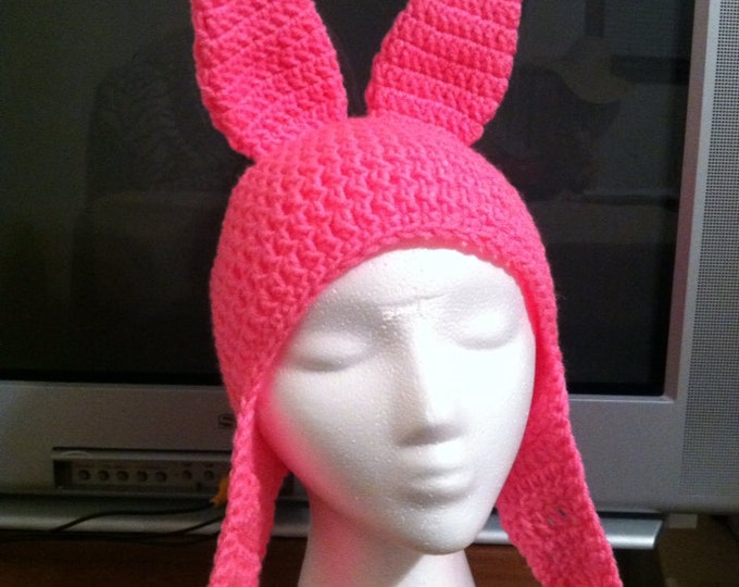 Louise Belcher inspired pink bunny ear beanie hat from | Etsy