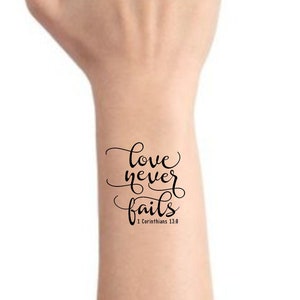 Bible Verses About Love Tattoos Bible Verse Temporary Tattoo Inspirational Love Never | Etsy