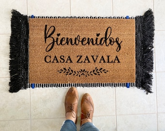 Custom Last Name Doormat in Spanish| Custom Doormat with Last Name| Custom Family Name Doormat| Bienvenidos Doormat Spanish