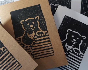 Lino print greeting card “Little Bear”