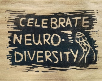 Celebrate neurodiversity patch -lino print