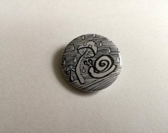 Snail and mushroom - pin badge button