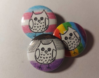 LGBTQIA+ owl  - pin badge button