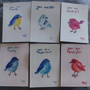 Confezione da 6 cartoline di uccelli della salute mentale