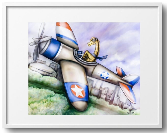 Giraffe Pilot |  Premium Matte Horizontal Art Print | Various Sizes