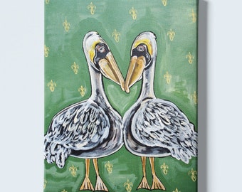 Pelican Heart | Various Sizes | Children's - Nursery Art | Home Decor | Canvas Gallery Wrap | Wall Art | Green Louisiana Art