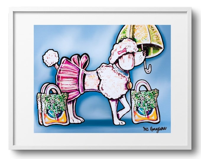 Parading Poodle, Mardi Gras, Nola Decor, Second Line Dancing Animal Wall Decor, Various Sizes on Paper, Canvas, or Matted