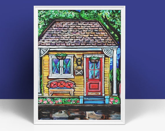 Yellow Shotgun House Wall Art, New Orleans Architectural Wall Art, Reproduction in Various Sizes, Premium Matte Vertical Fine Art Print