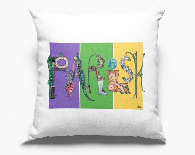 Parish Mardi Gras Edition | Spun Polyester Square Pillow | Lousiana Theme Accent Pillow or Decor