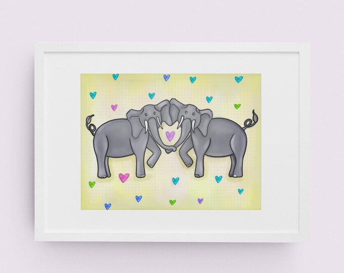 Yellow Elephant Heart DIY Downloadable Digital Print | Gender Neutral Nursery Art Decor | Printable Baby Wall Art