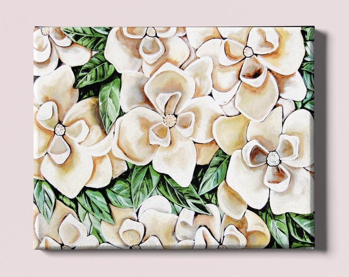 Sweet Magnolia | Canvas Gallery Wraps | Magnolia Wall Art Decor | Various Sizes | Neutral Floral Southern Acrylic Painting