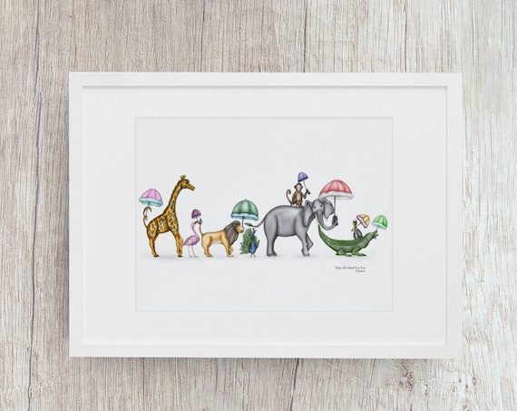 They Asked For You In Watercolor, Parading Animal Second Line Children's Wall Art, Various Reproduction Sizes, Premium Horizontal Print