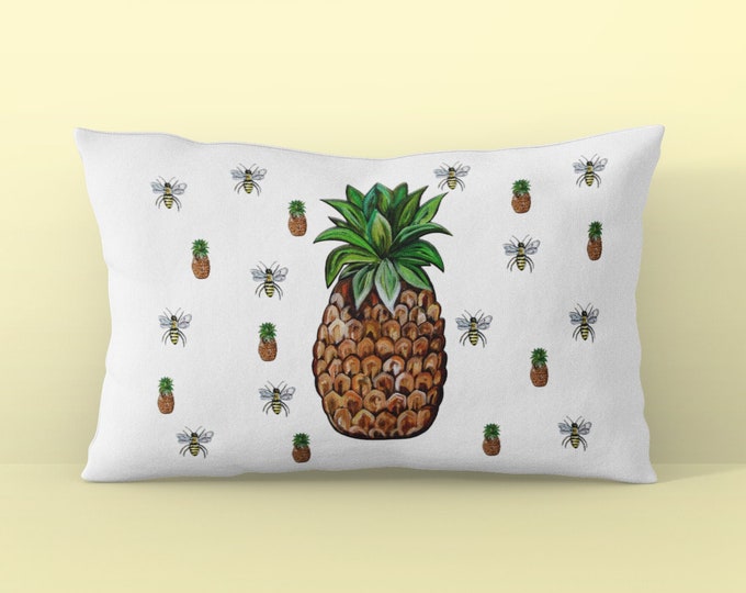 Pineapple and Bee | Spun Polyester Lumbar Pillow | Guest Bedroom Accent Bedding Pillow and Decor