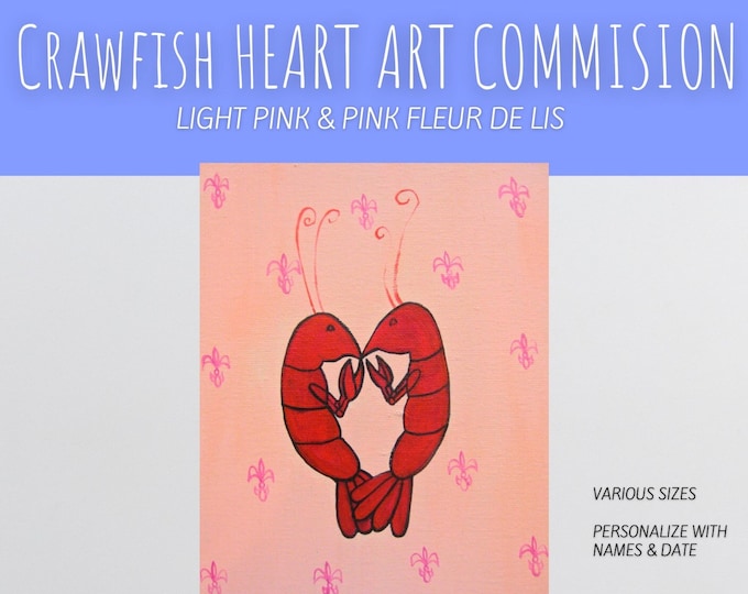 Light Pink Crawfish Heart, Fleur De Lis Accent, Customizable Gift r Wall Art, Various Sizes on Canvas, Great Wedding, House Welcoming Gift