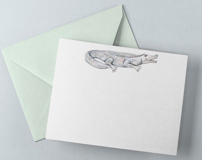 White Alligator Invitation or Personal Note Card | DIY Print or Digital Download | PDF or JPEF File | 5" by 7"